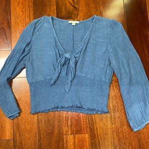 Blue tie front top